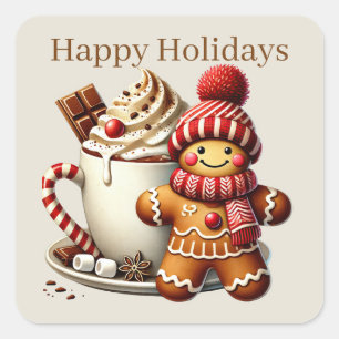 Sticker Carré Happy Holidays gingerbread ajouter un texte