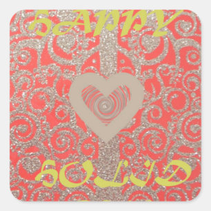 Sticker Carré Happy Holidays Parties scintillant rouge design co