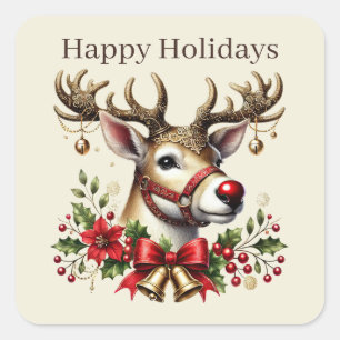 Sticker Carré Happy Holidays reiner ajouter le texte Noël