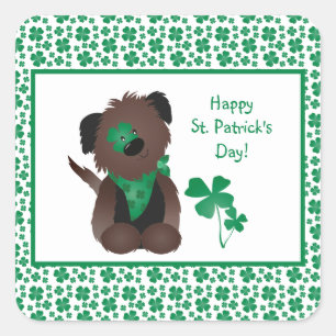 Sticker Carré Happy Jour de l'Saint Patrick Dog Four Leaf Clover