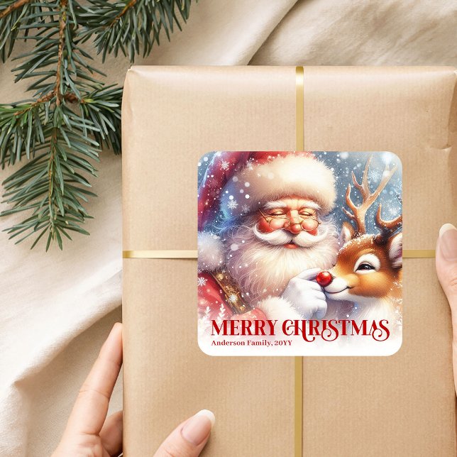 Sticker Carré Happy Personalized Santa Rudolph Christmas Party  (Happy Personalized Santa Rudolph Christmas Party Sticker)