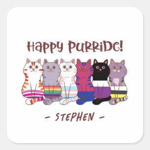 Sticker Carré Happy Purride - LGBTQ Pride Cats