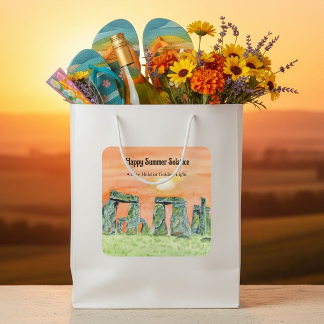 Sticker Carré Happy Summer Solstice Stonehenge (Créateur téléchargé)