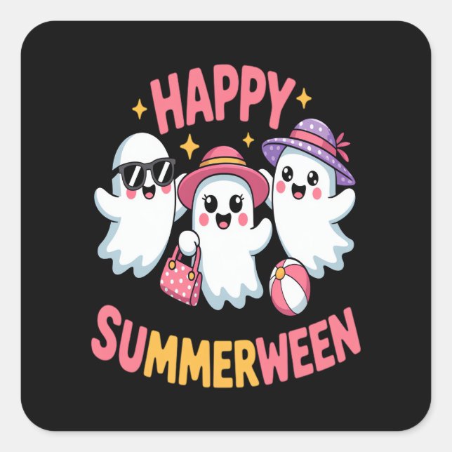 Sticker Carré Happy Summerween été Halloween drôle (Devant)