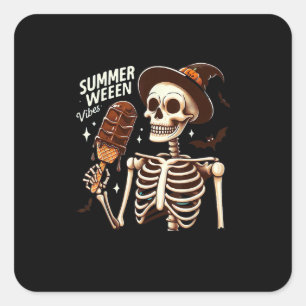 Sticker Carré Happy Summerween Vibes Skeleton IceCream Summer Ha