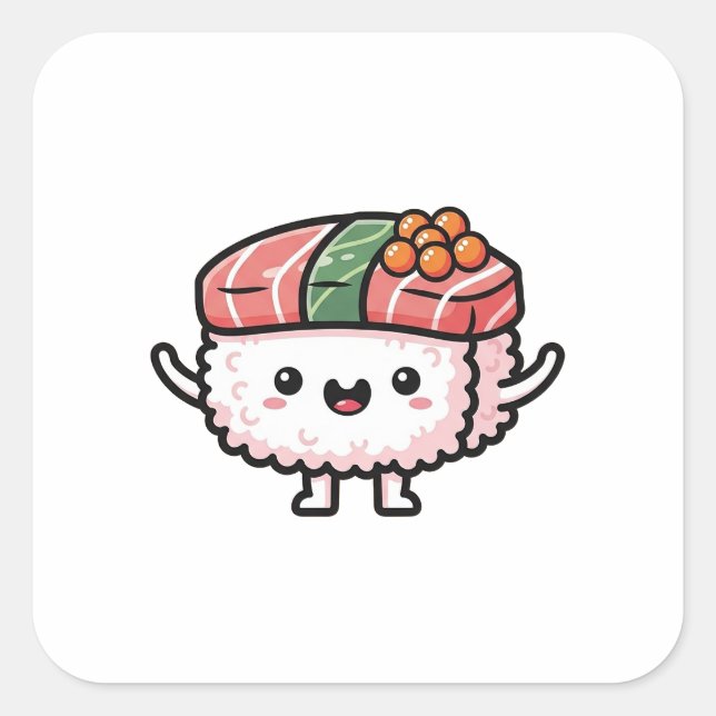 Sticker Carré Happy Sushi Slice – Cute Kawaii Illustration (Devant)
