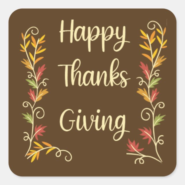Sticker Carré Happy Thanksgiving - Brown Theme (Devant)