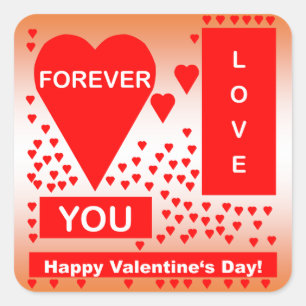 Sticker Carré Happy Valentine's Day Text Forever Love Hearts Red