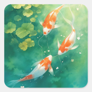 Sticker Carré Harmonie du poisson de Koi dans l'étang