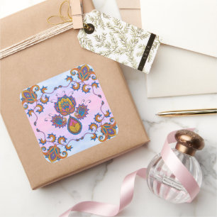 Sticker Carré Harmonie florale bleue et violette