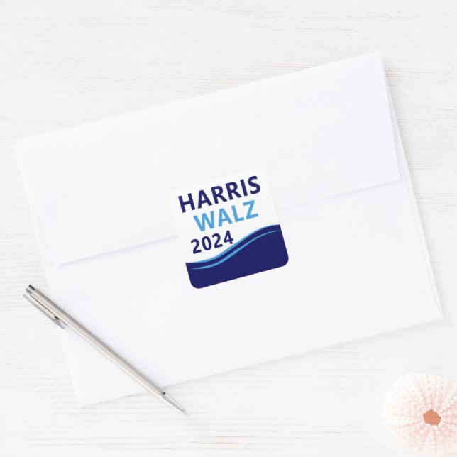Sticker Carré Harris Walz 2024 pour le président Blue Wave (Enveloppe)