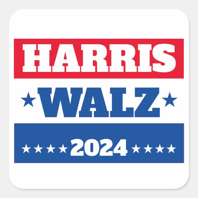 Sticker Carré Harris Walz | Campagne Tim Walz 2024 bleu rouge (Devant)