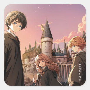 Sticker Carré HARRY POTTER™ Hermione & Ron HOGWARTS™ Scène d'Ani