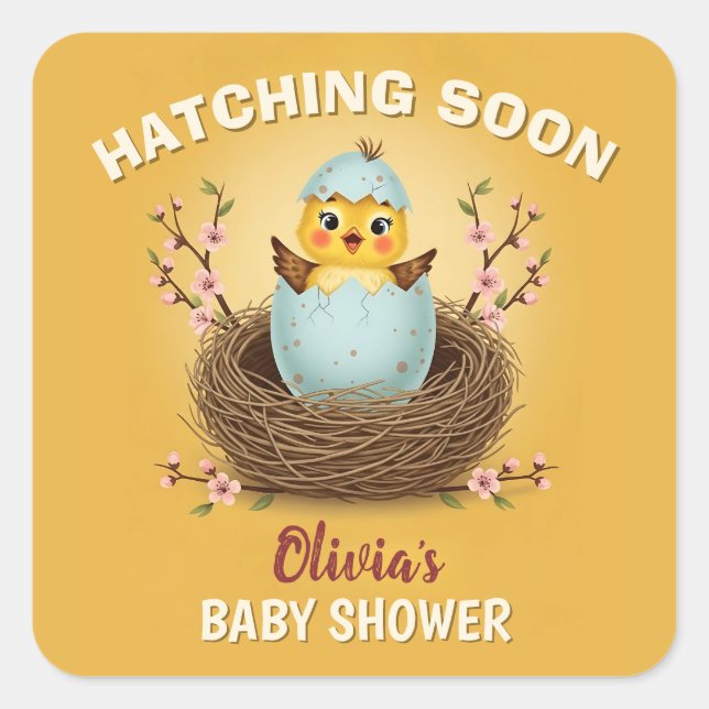 Sticker Carré Hatching Bientôt mignon Baby shower de poussins (Devant)