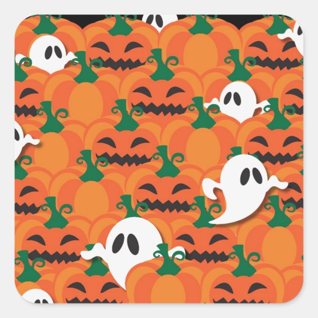 Sticker Carré Haunted Halloween Citrouille Patch Ghosts (Devant)