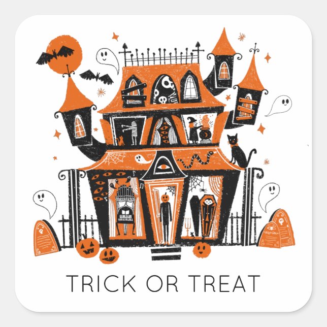Sticker Carré Haunted House halloween (Devant)