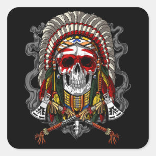 Sticker Carré Haut-crâne indien amérindien