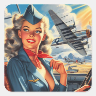 Sticker Carré Haut de la pince de l'aviation vintage
