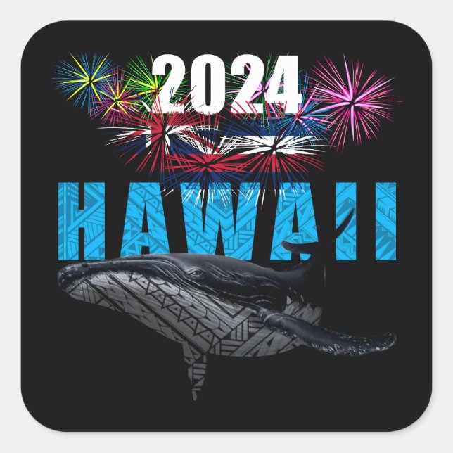 STICKER CARRÉ HAWAII 2024 TRIBAL POLYNÉSIEN HUMPBACK FIREWORKS (Devant)