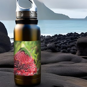 Sticker Carré Hawaii Anole Lizard Rouge Tropical Fleur Akaka Fal