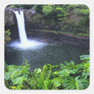 Sticker Carré Hawaii, Grande Ile, Hilo, Chutes de l'Arc-en-Ciel,