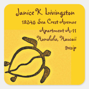 Sticker Carré Hawaii Honu Adresse de retour Gold et Brown