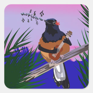 Sticker Carré Hawaiian Shama Bird jouant à l'ukulele