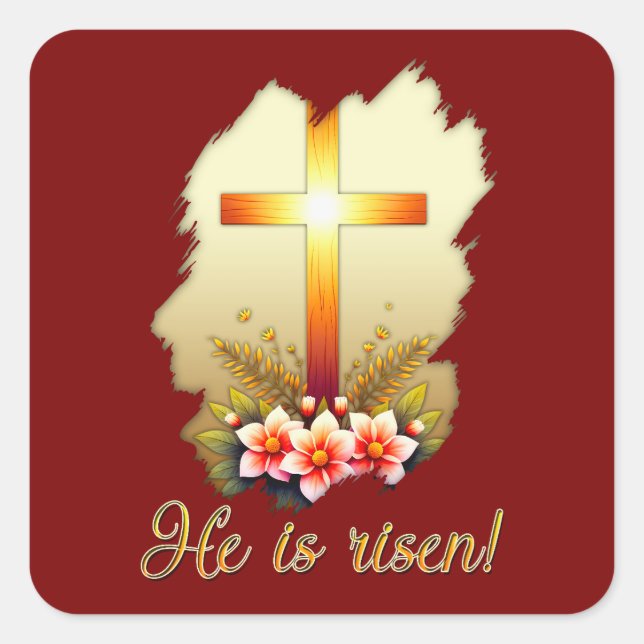 Sticker Carré He Is Risen – Christian Easter Cross - Autocolante (Devant)