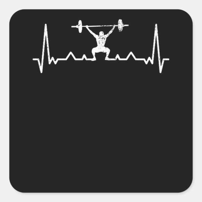 Sticker Carré Hearbeat Powerlifting Dire Gift Retro (Devant)