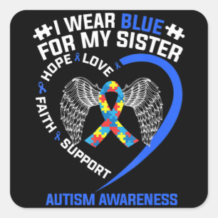 Sticker Carré Heart Ribbon I Wear Blue