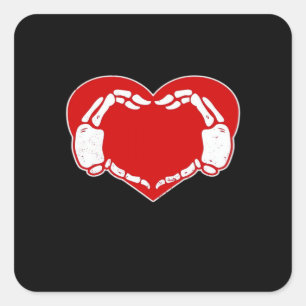 Sticker Carré Heart Skeleton mains gothique Valentine Rouge clas