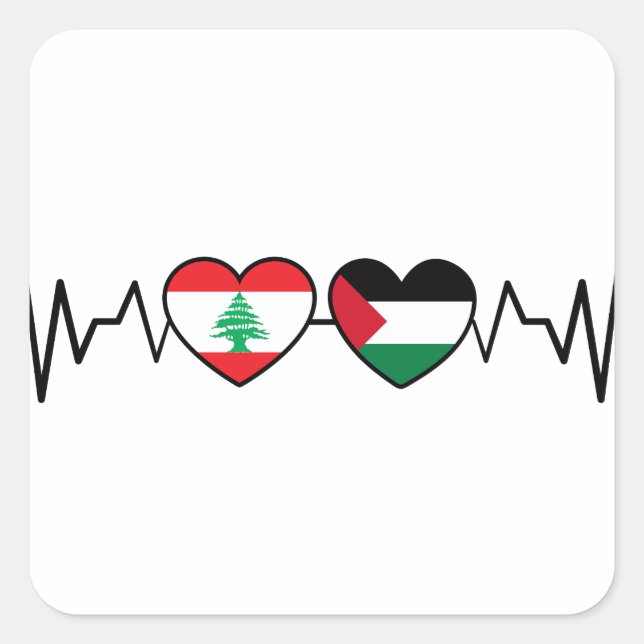 Sticker Carré Heartbeat Lebanon Palestine Unity drapeaux. (Devant)