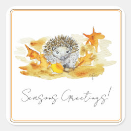 Sticker Carré Hedgehog In Fall Leaves