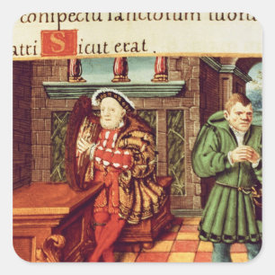 Sticker Carré Henry VIII jouant une harpe avec son imbécile va