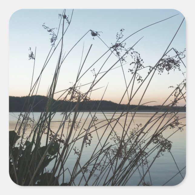 Sticker Carré Herbes au lac Sunset (Devant)