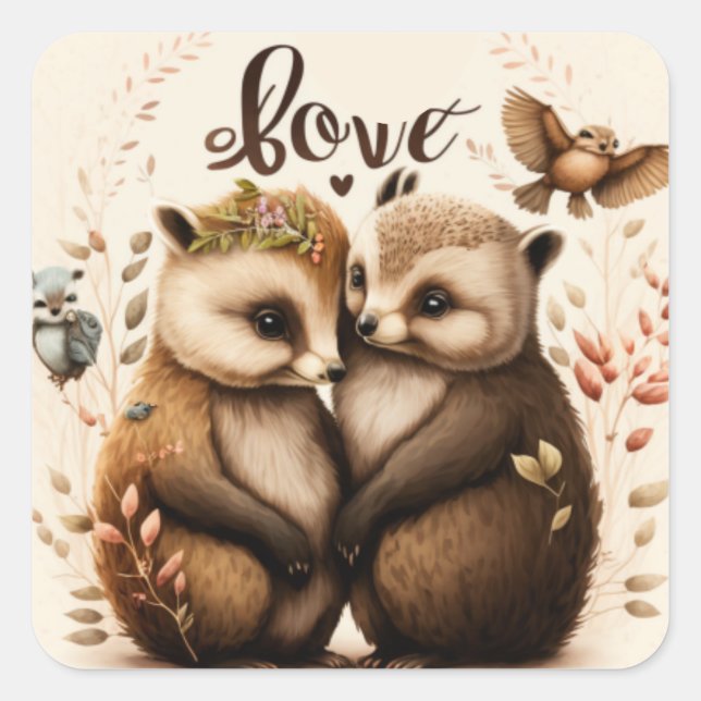 Sticker Carré hérisson amoureux (Devant)