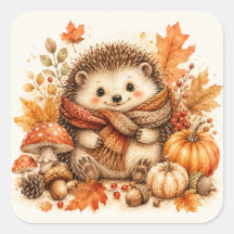 Hérisson aquarelle cosy d'automne