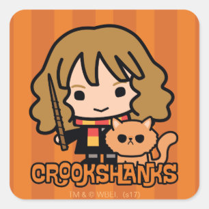 Sticker Carré Hermione et Crookshanks en dessin animé