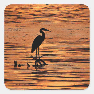 Sticker Carré Héron au coucher du soleil