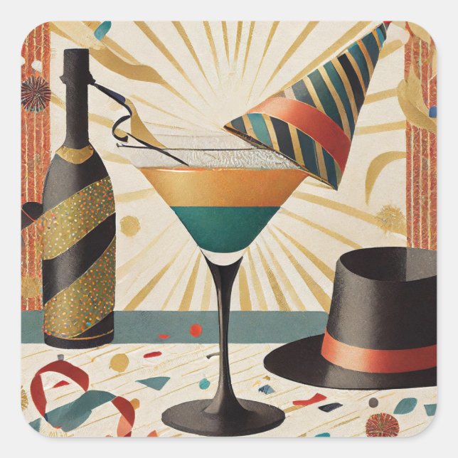 Sticker Carré Heure Cocktail Mi-Siècle - Nouvel An (Devant)