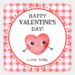 Sticker Carré Heureuse Sainte-Valentin au coeur souriant