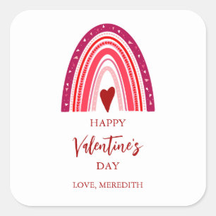 Sticker Carré Heureuse Sainte-Valentin Boho Arc-en-ciel & Coeurs