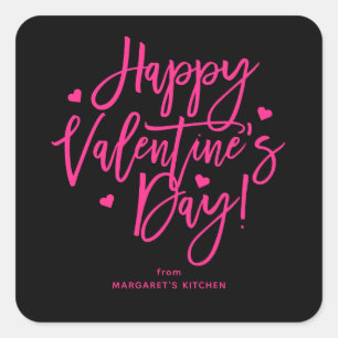 Sticker Carré Heureuse Sainte-Valentin de calligraphie rose noir