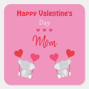 Sticker Carré Heureuse Sainte-Valentin Maman éléphant