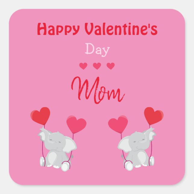 Sticker Carré Heureuse Sainte-Valentin Maman éléphant (Devant)