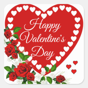 Sticker Carré Heureuse Sainte-Valentin Red Heart & Roses