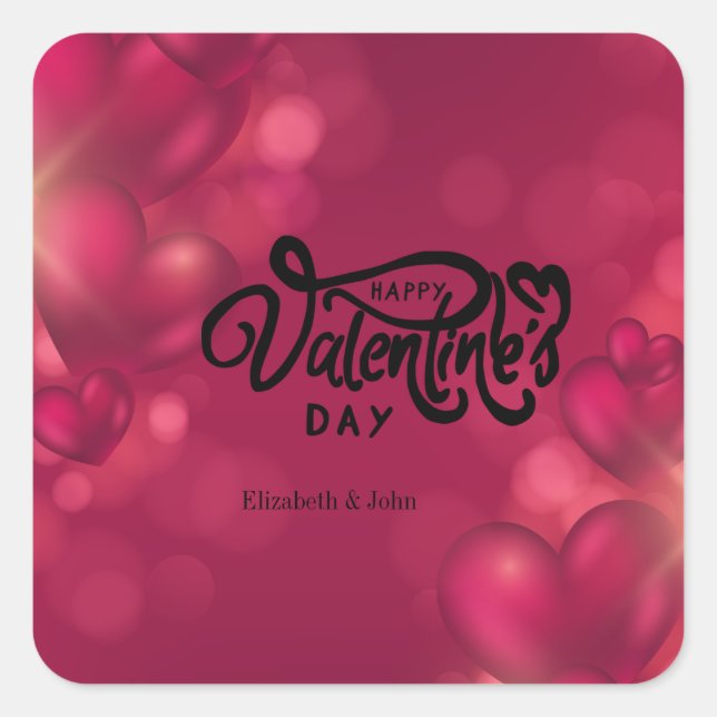 Sticker Carré Heureuse Sainte-Valentin Red Hearts (Devant)