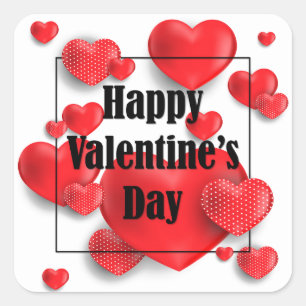 Sticker Carré Heureuse Sainte-Valentin Red Love Hearts Vacance