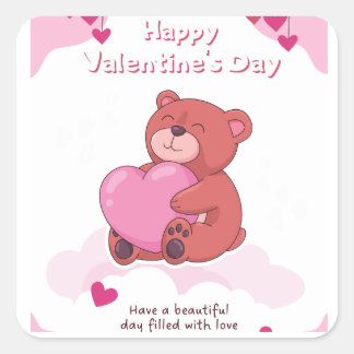 Sticker Carré Heureuse Sainte-Valentin rose