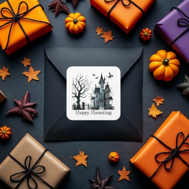Sticker Carré Heureux (Wishing all your friends a special "Happy Haunting".)